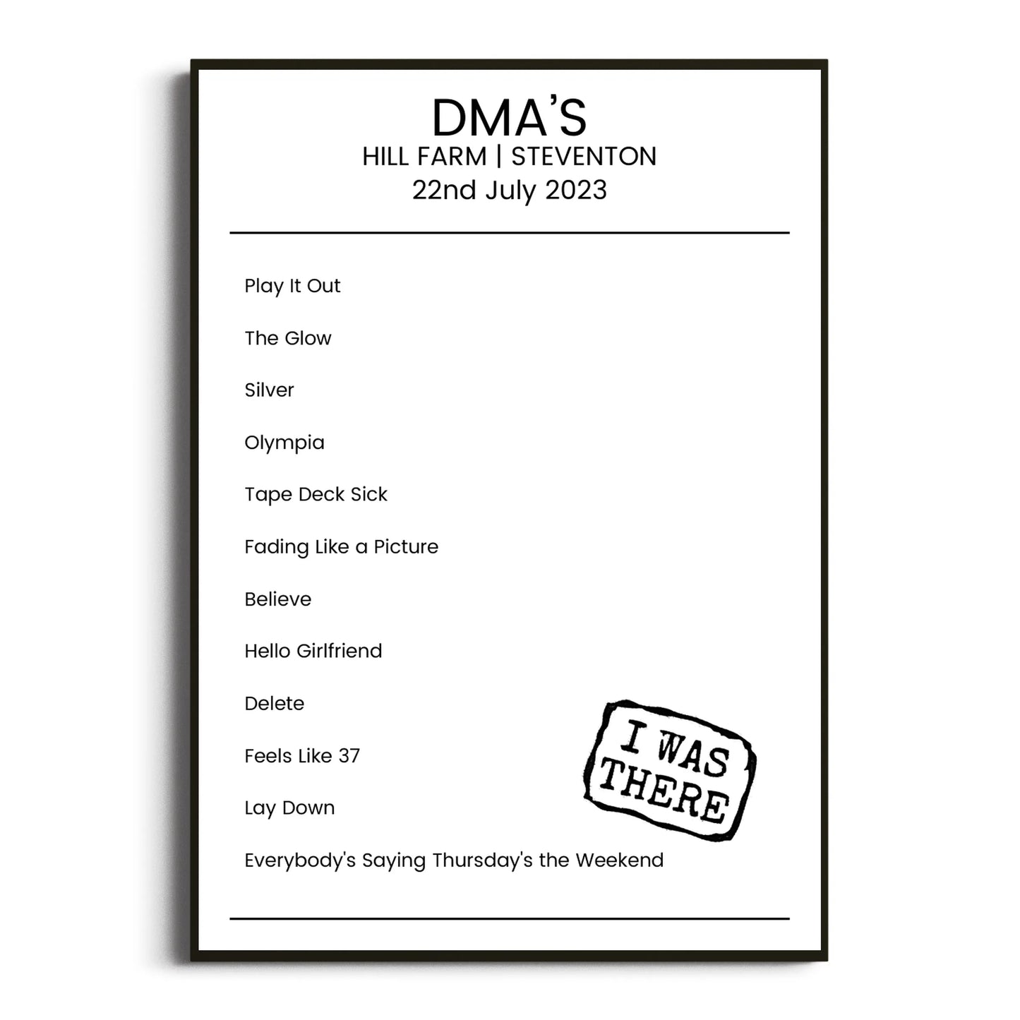 DMA’s Steventon 22 July 2023 Setlist Poster