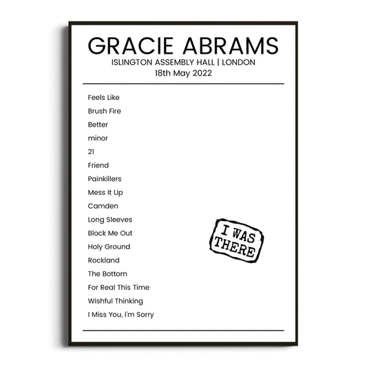 Gracie Abrams London 18 May 2022 Setlist Poster