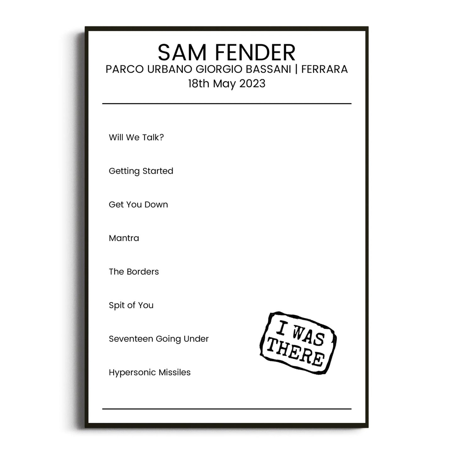 Sam Fender Ferrara 18 May 2023 Setlist Poster