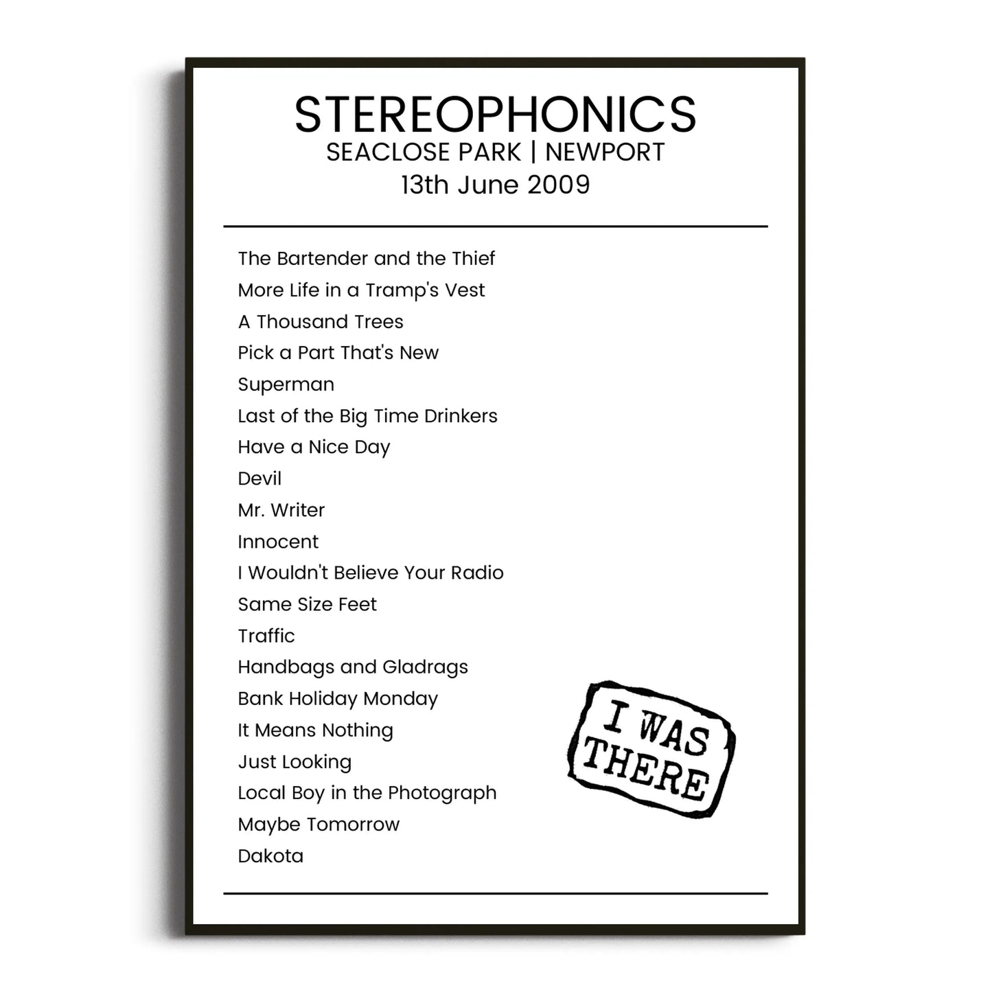 Stereophonics Newport 13 June 2009 Setlist Poster