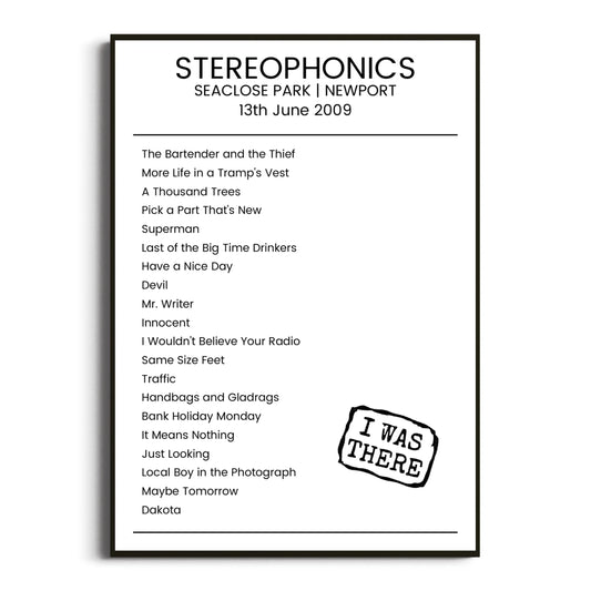 Stereophonics Newport 13 June 2009 Setlist Poster