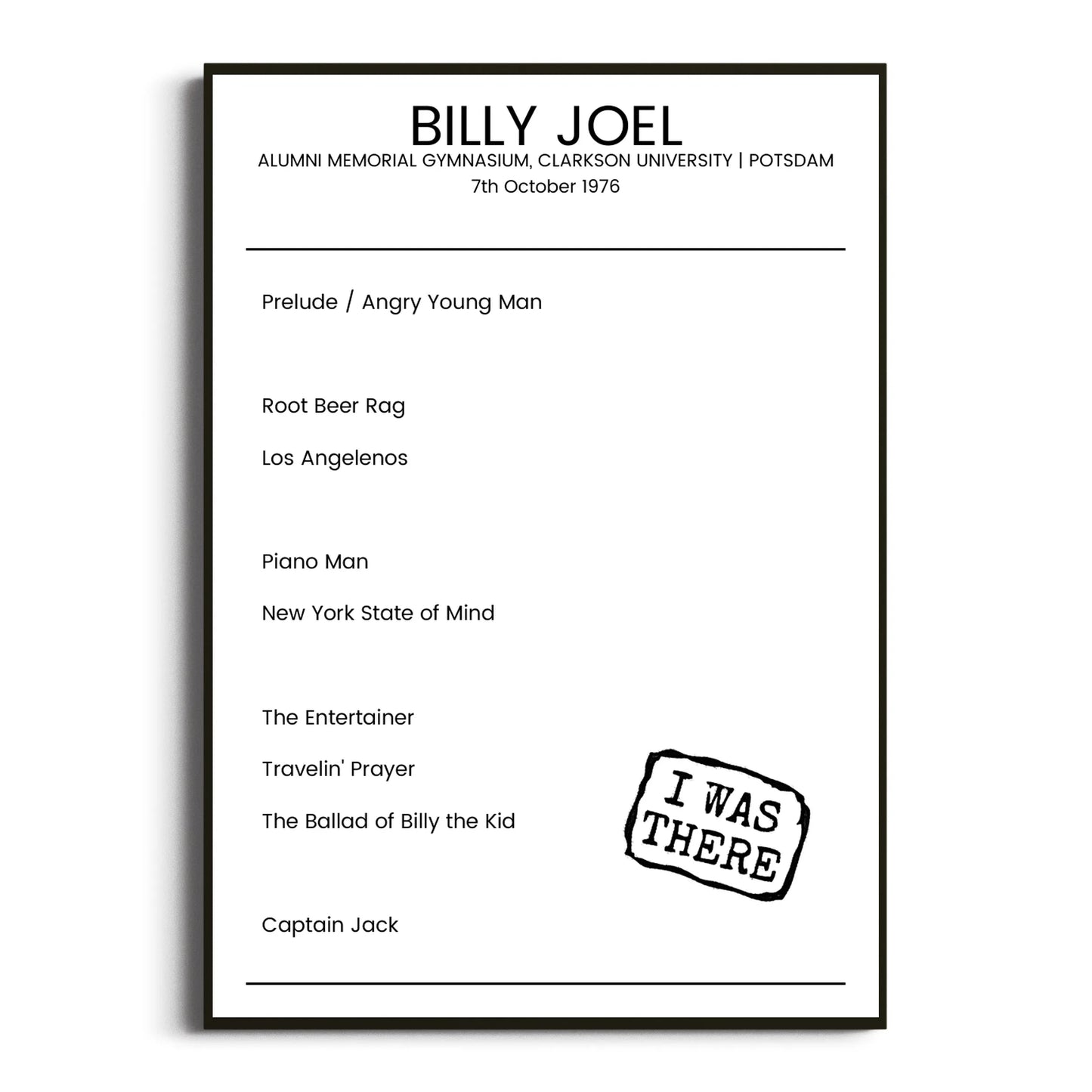 Billy Joel Potsdam 07 October 1976 Setlist Poster