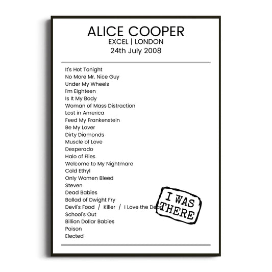 Alice Cooper London 24 July 2008 Setlist Poster