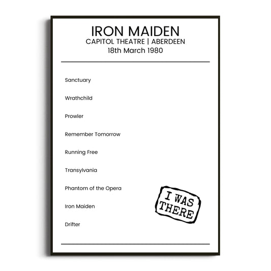 Iron Maiden Aberdeen 18 March 1980 Setlist Poster