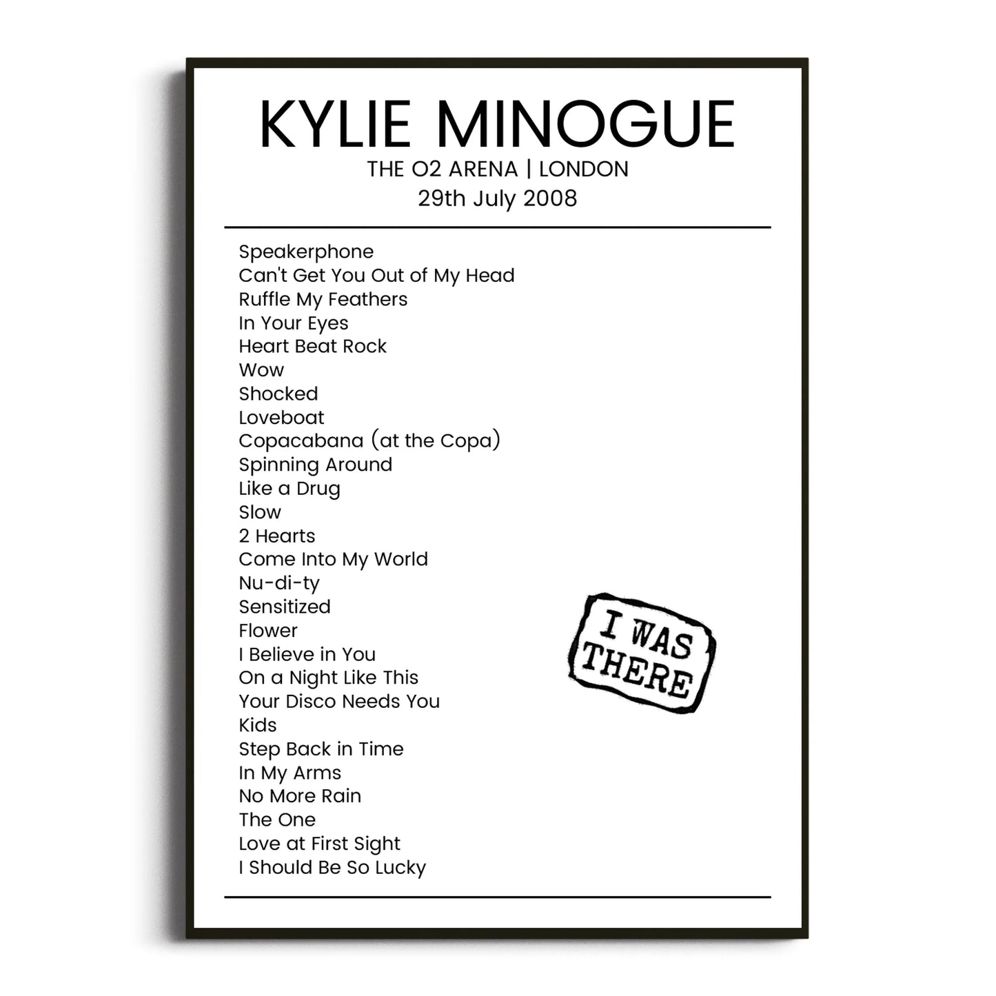 Kylie Minogue London 29 July 2008 Setlist Poster