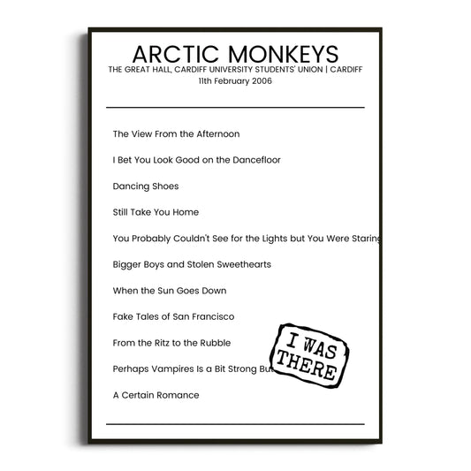 Arctic Monkeys Cardiff 11 February 2006 Setlist Poster