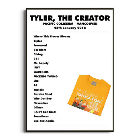 Tyler, The Creator Vancouver 26 January 2018 Setlist Poster