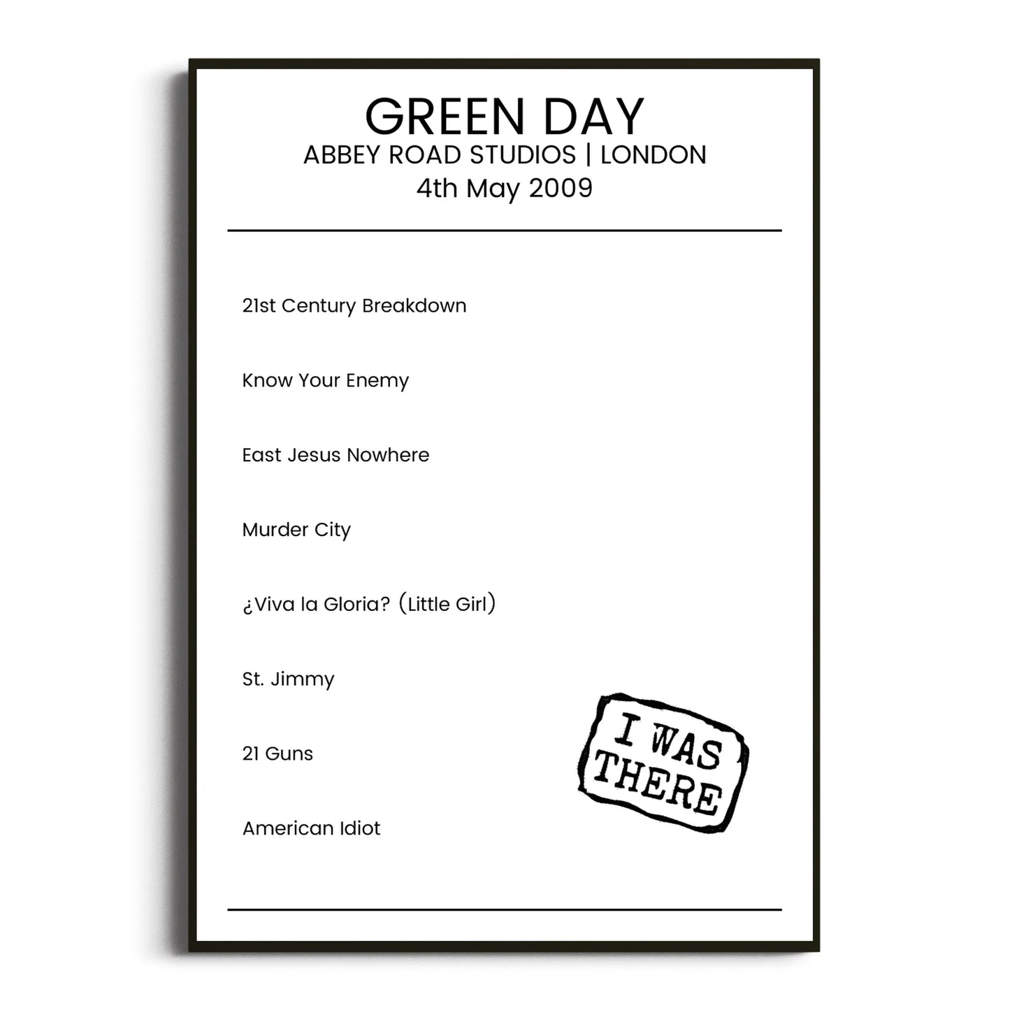 Green Day London 04 May 2009 Setlist Poster