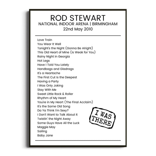 Rod Stewart Birmingham 22 May 2010 Setlist Poster