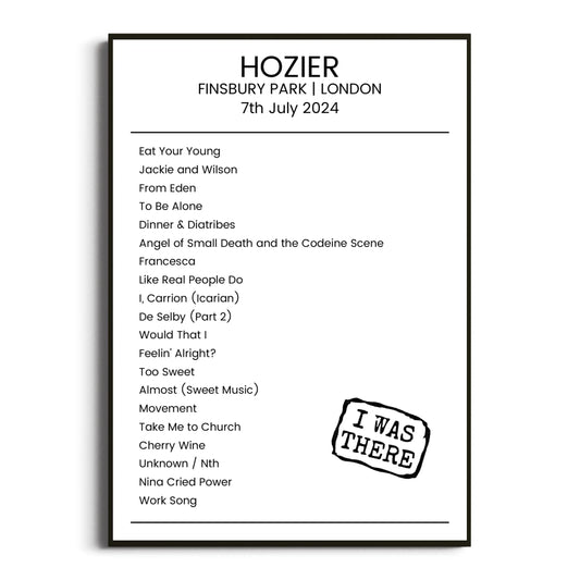 Hozier London 07 July 2024 Setlist Poster