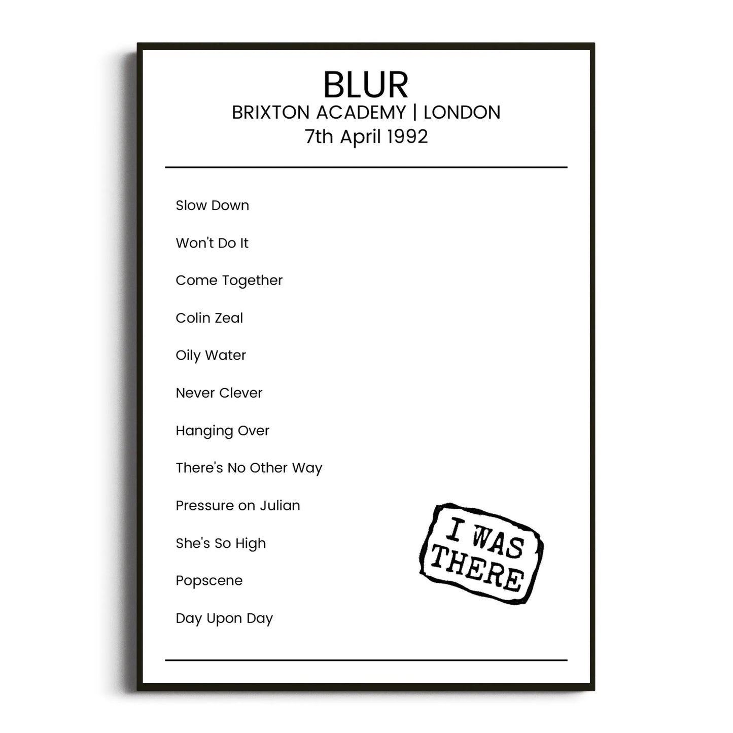 Blur London 07 April 1992 Setlist Poster