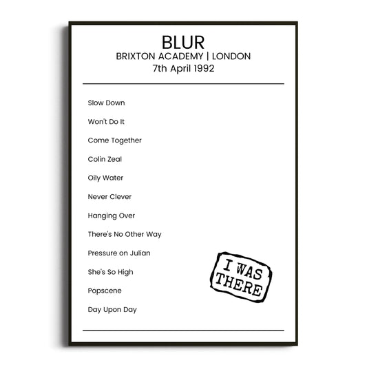 Blur London 07 April 1992 Setlist Poster