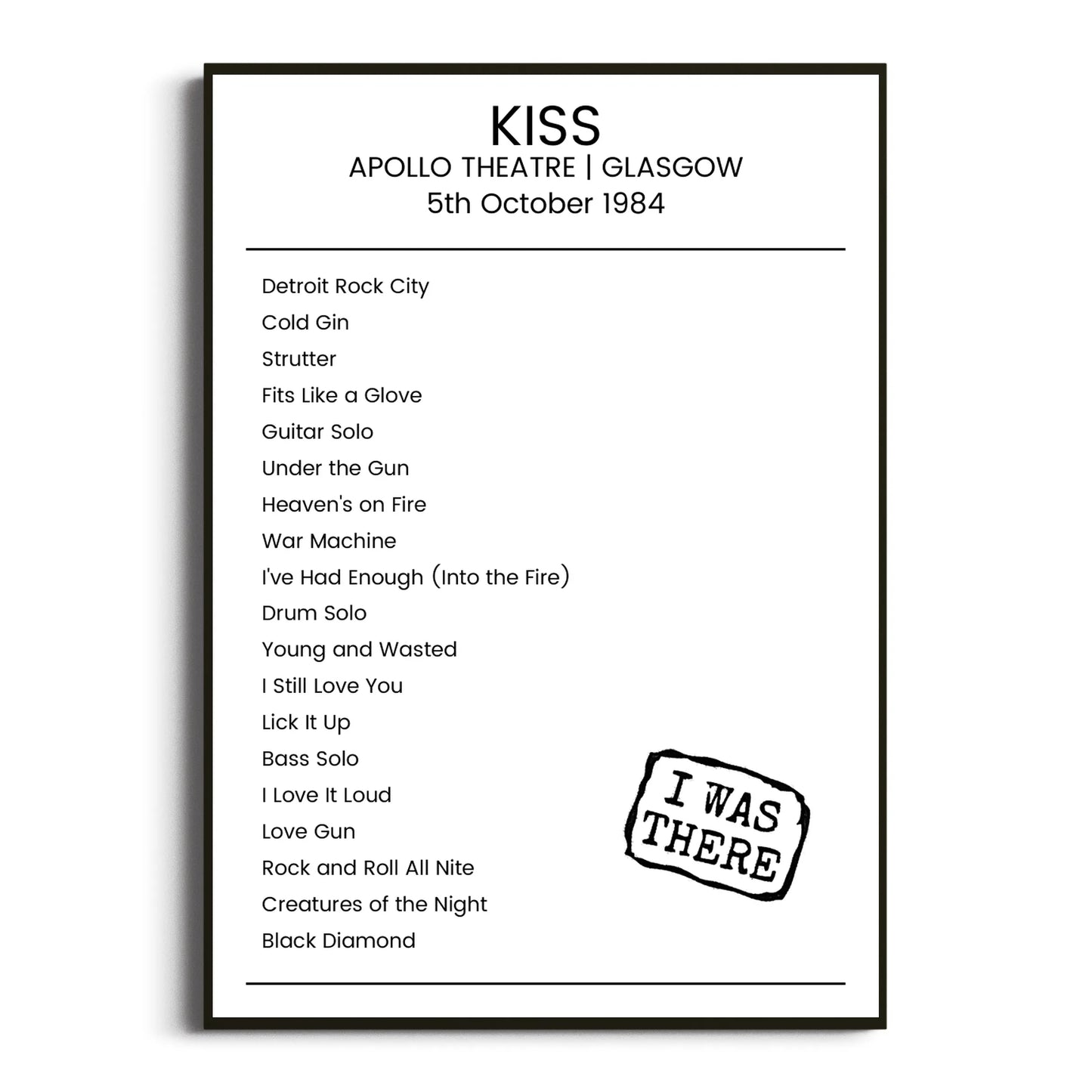 KISS Glasgow 05 October 1984 Setlist Poster