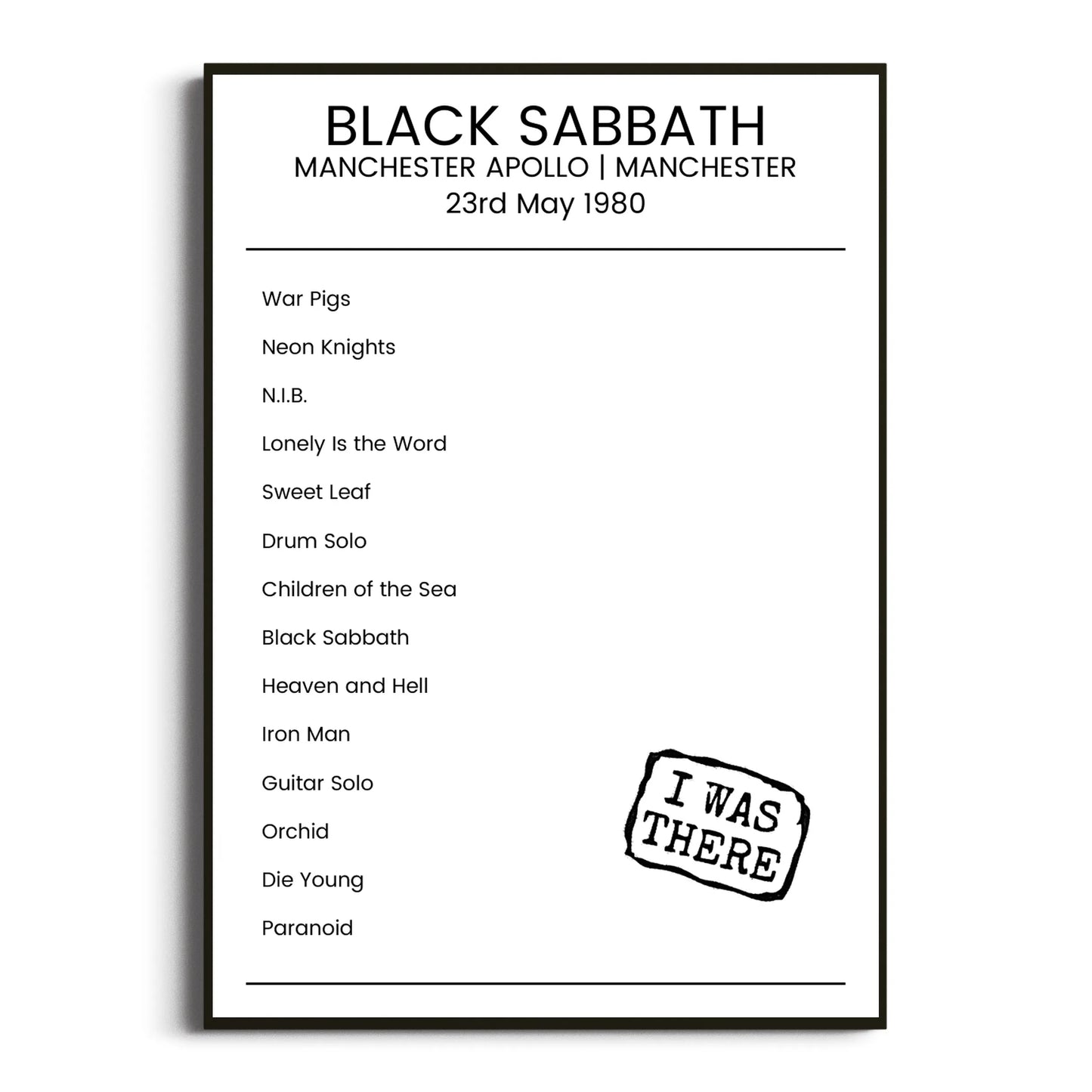 Black Sabbath Manchester 23 May 1980 Setlist Poster