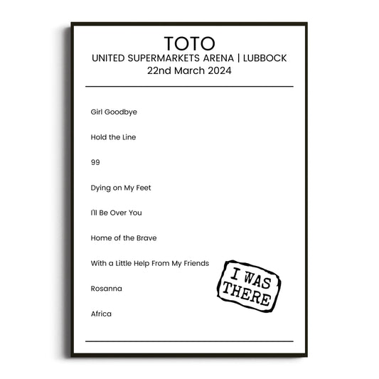 Toto Lubbock 22 March 2024 Setlist Poster