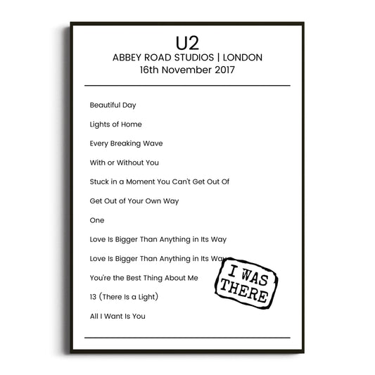 U2 London 16 November 2017 Setlist Poster