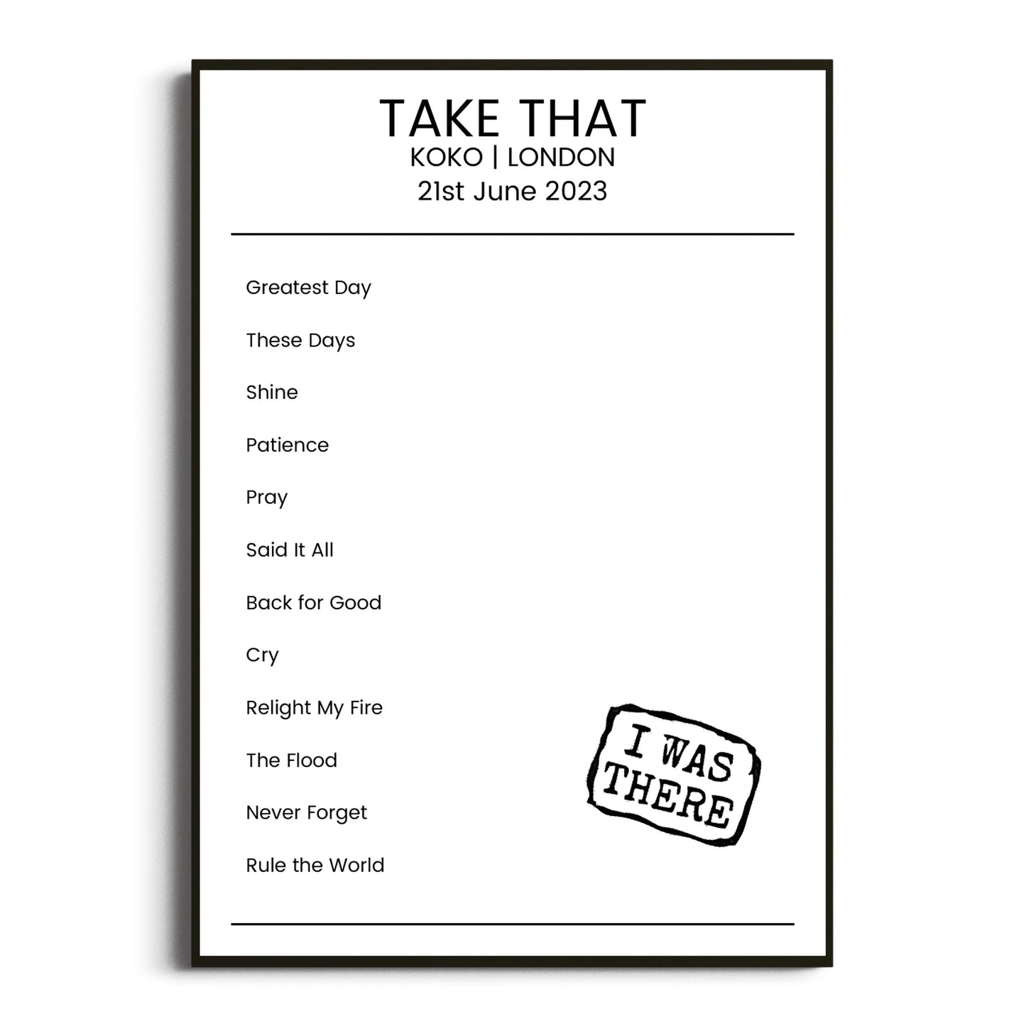 Take That London 21 June 2023 Setlist Poster