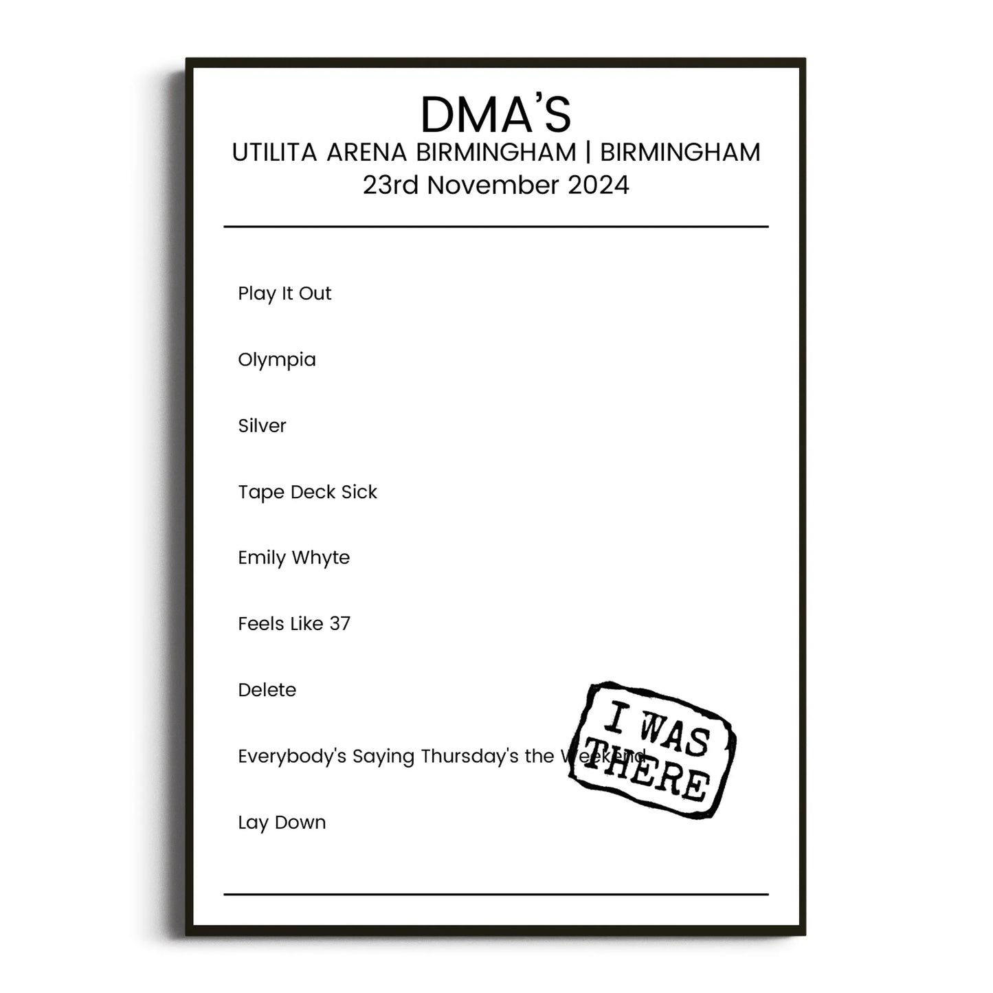 DMA’s Birmingham 23 November 2024 Setlist Poster