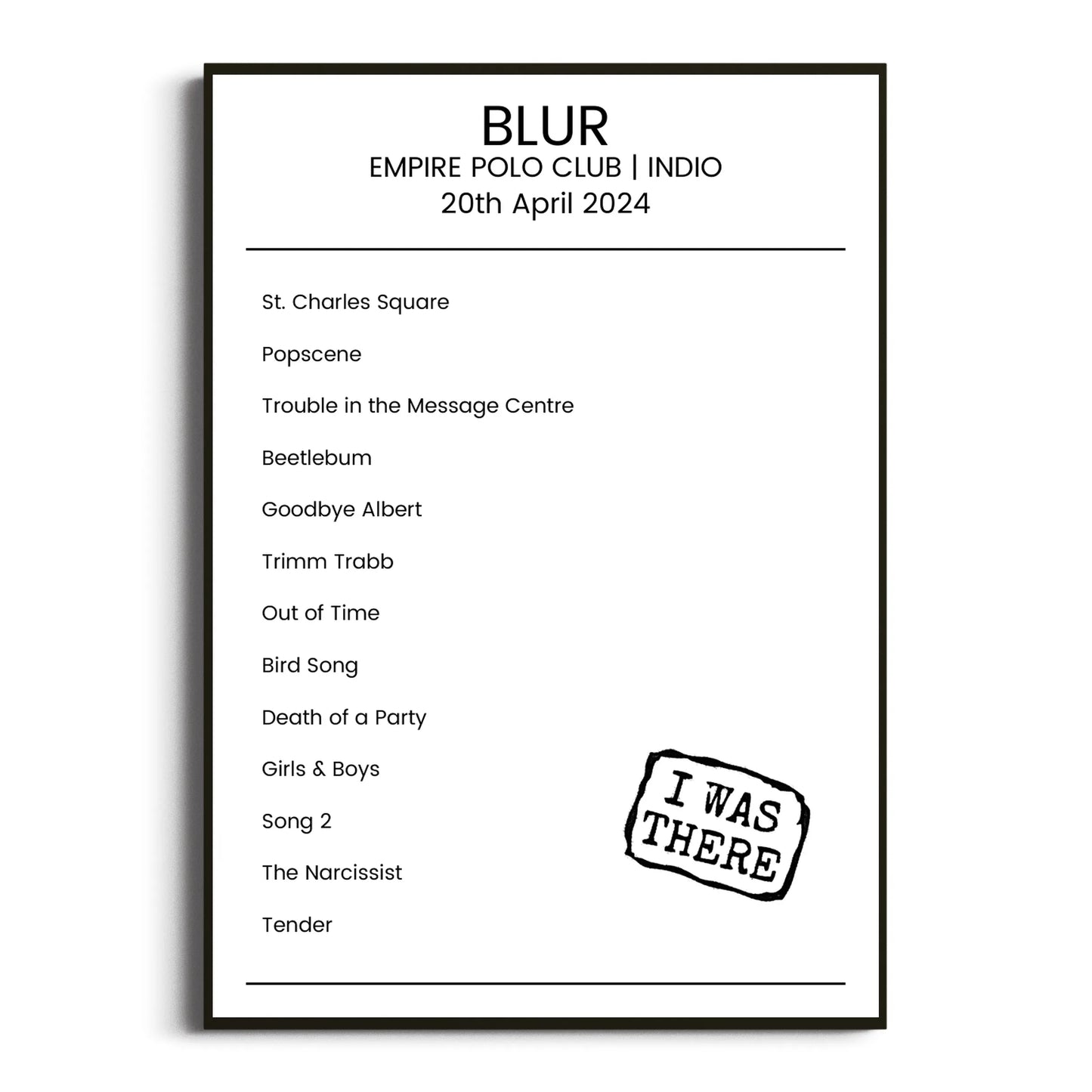 Blur Indio 20 April 2024 Setlist Poster