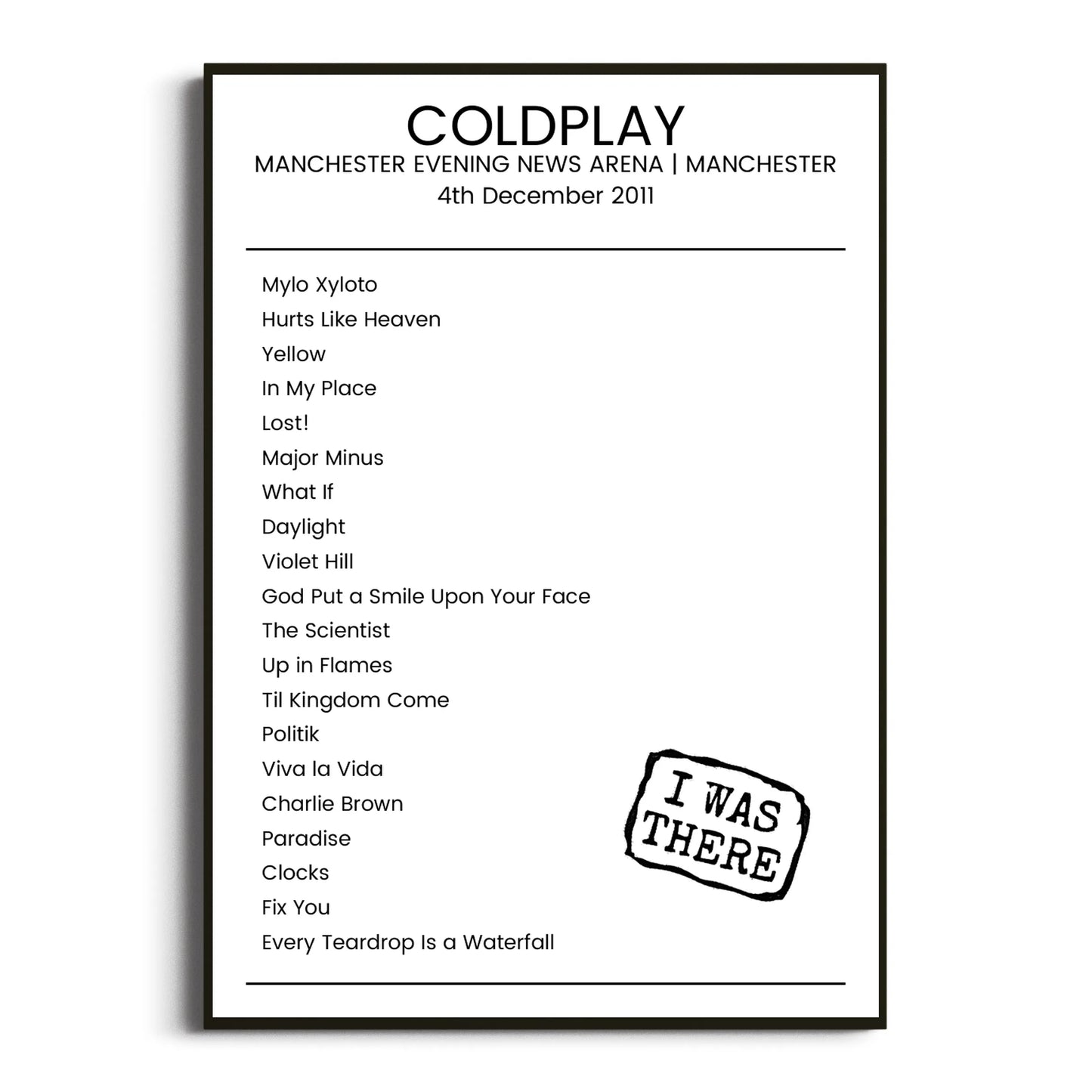 Coldplay Manchester 04 December 2011 Setlist Poster