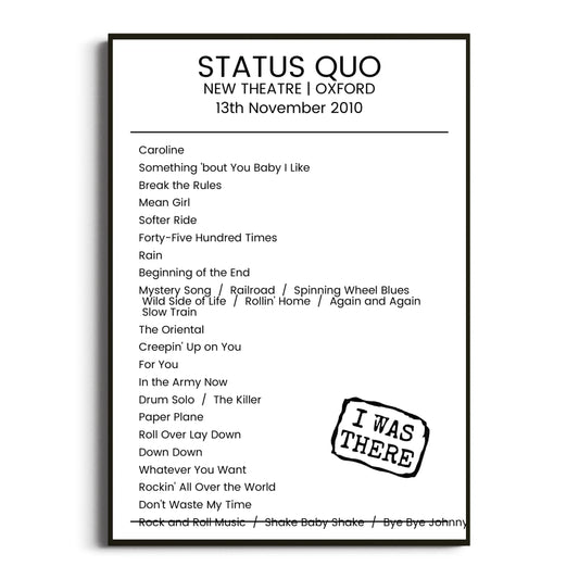 Status Quo Oxford 13 November 2010 Setlist Poster