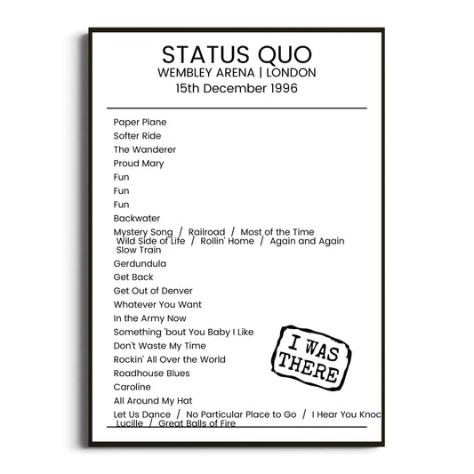 Status Quo London 15 December 1996 Setlist Poster