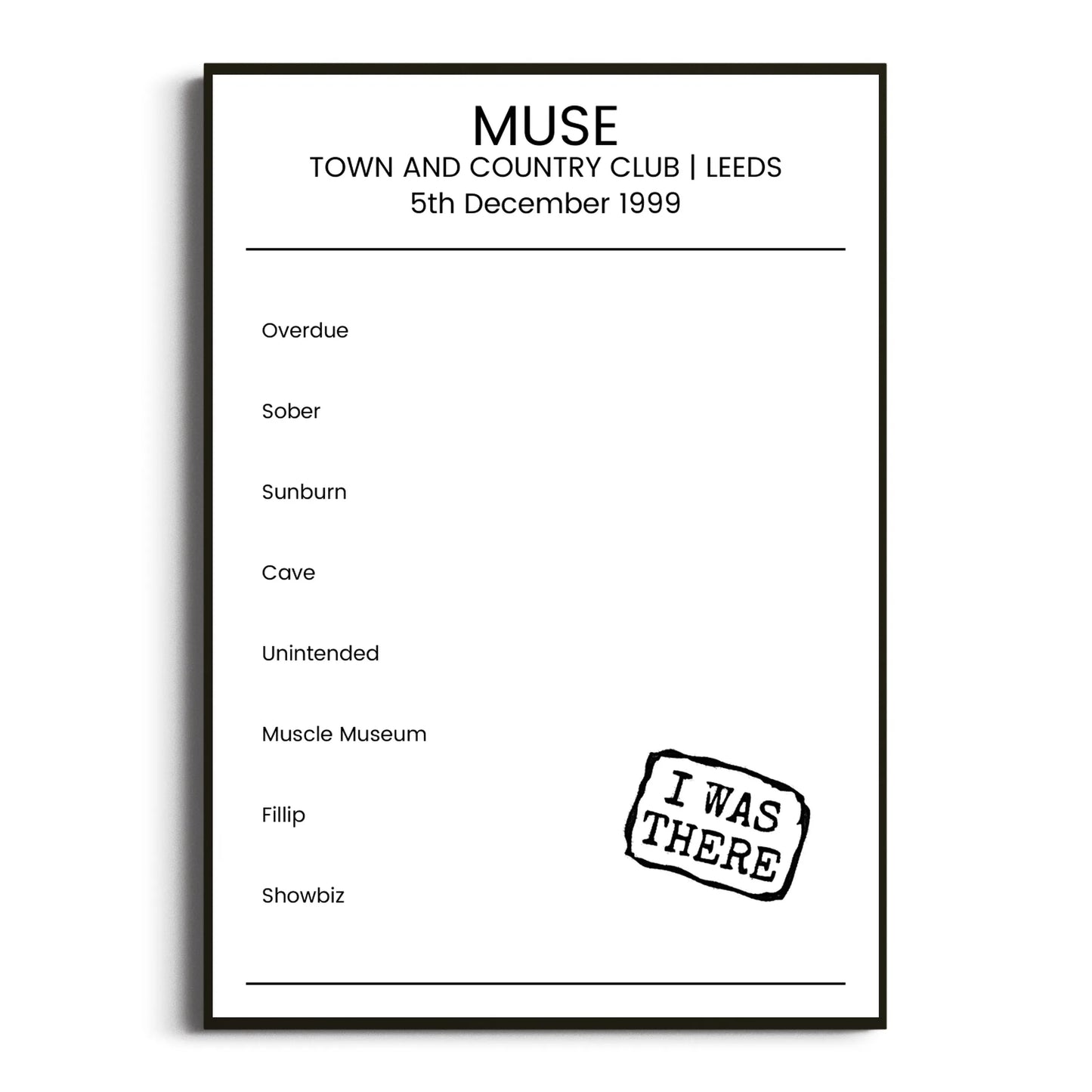 Muse Leeds 05 December 1999 Setlist Poster