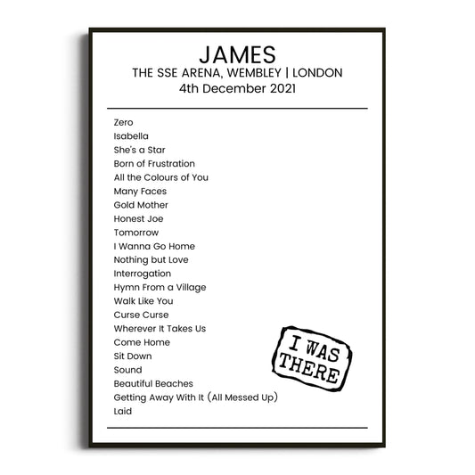 James London 04 December 2021 Setlist Poster