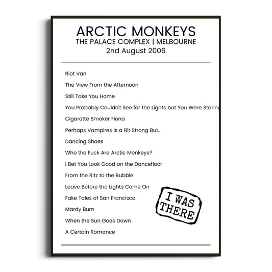 Arctic Monkeys Melbourne 02 August 2006 Setlist Poster