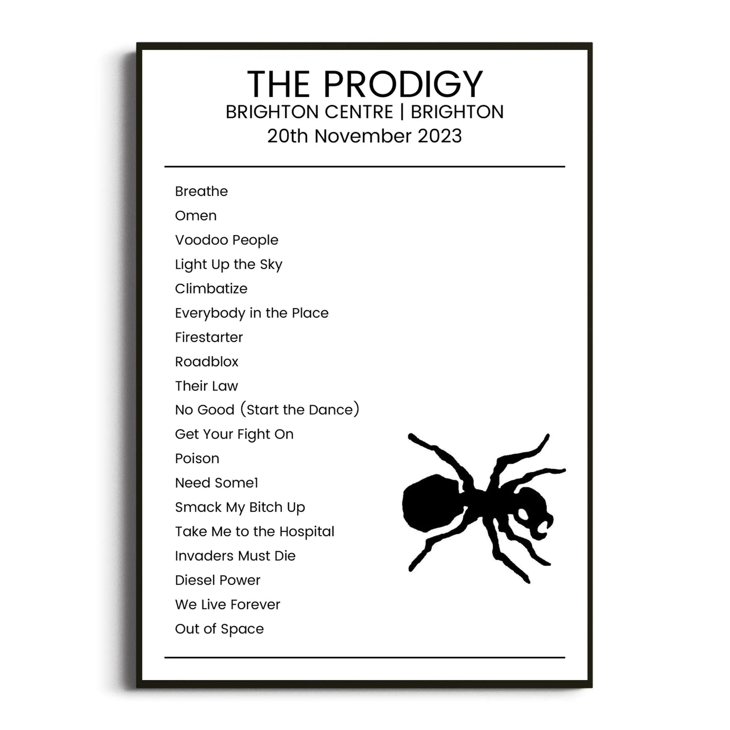 The Prodigy Brighton 20 November 2023 Setlist Poster