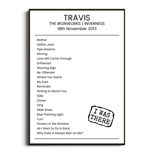 Travis Inverness 18 November 2013 Setlist Poster