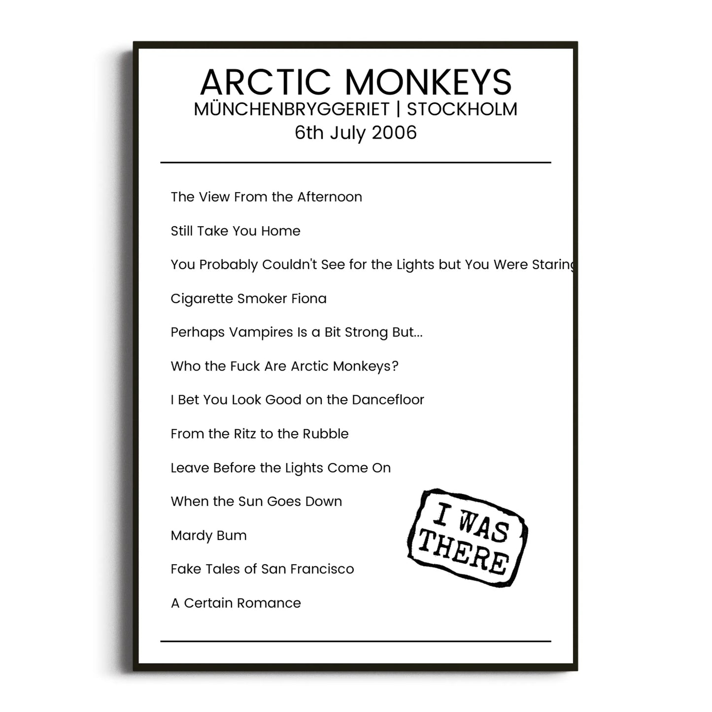 Arctic Monkeys Stockholm 06 July 2006 Setlist Poster