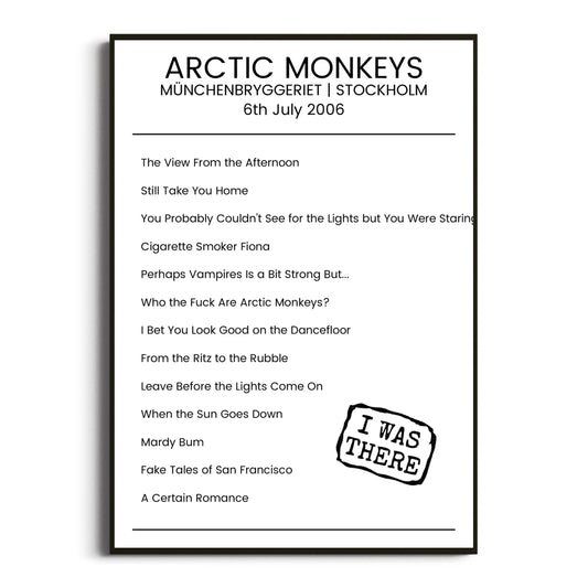 Arctic Monkeys Stockholm 06 July 2006 Setlist Poster