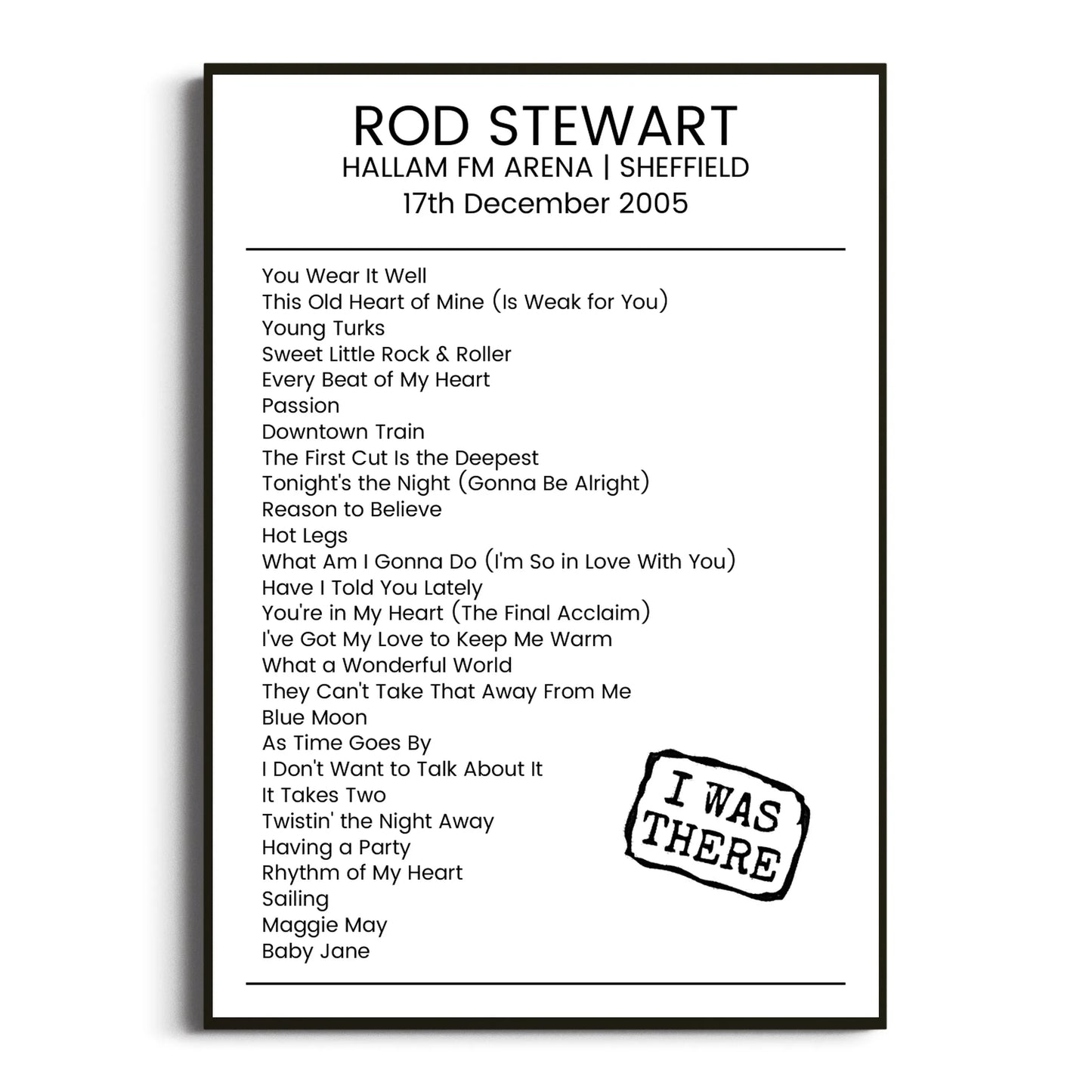 Rod Stewart Sheffield 17 December 2005 Setlist Poster