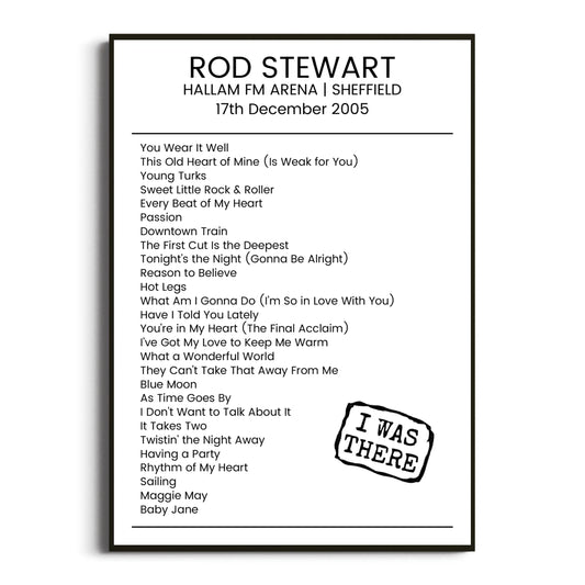 Rod Stewart Sheffield 17 December 2005 Setlist Poster