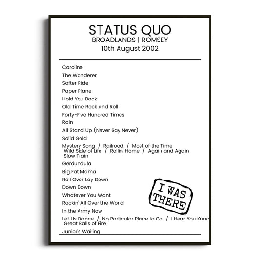 Status Quo Romsey 10 August 2002 Setlist Poster