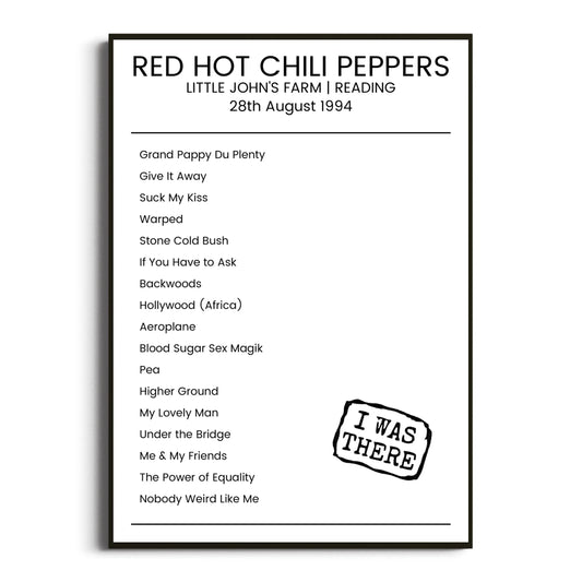 Red Hot Chili Peppers Reading 28 August 1994 Setlist Poster