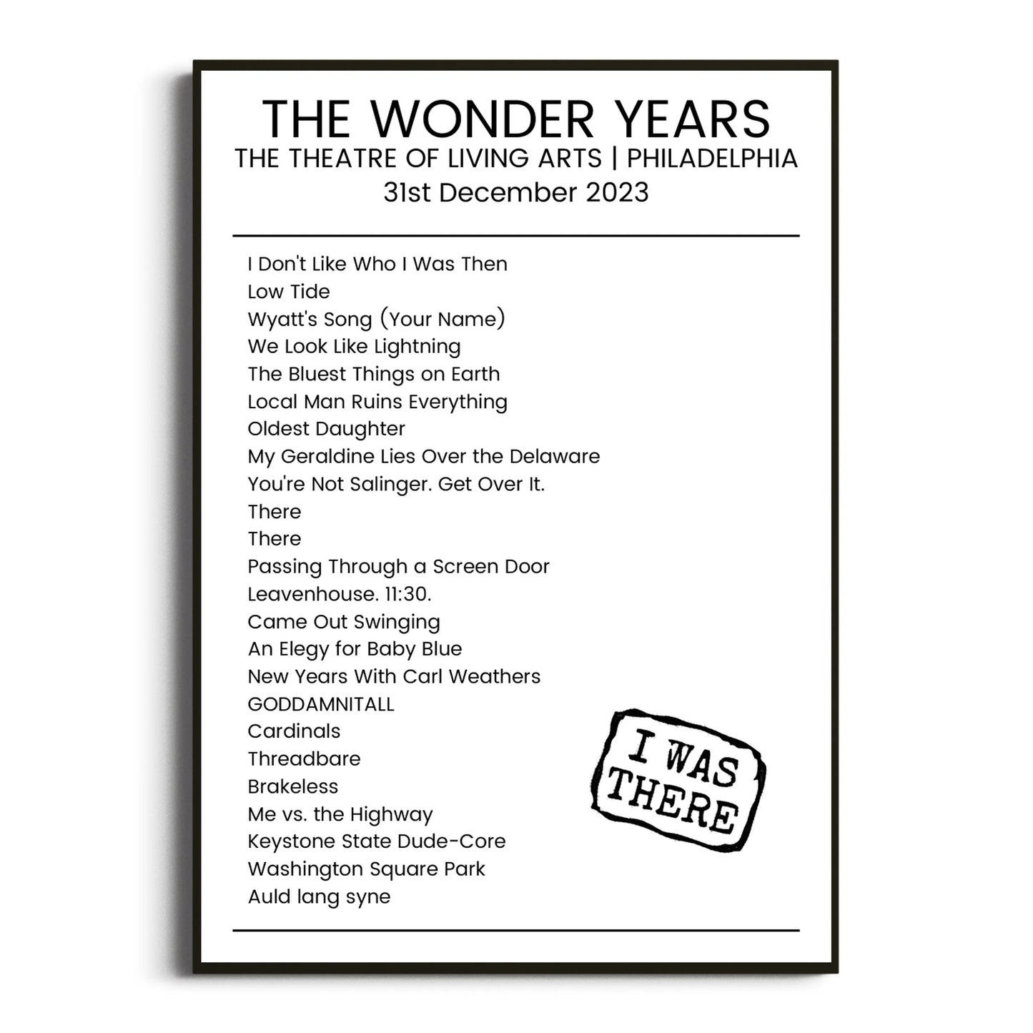 The Wonder Years Philadelphia 31 December 2023 Setlist Poster