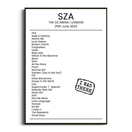 SZA London 25 June 2023 Setlist Poster