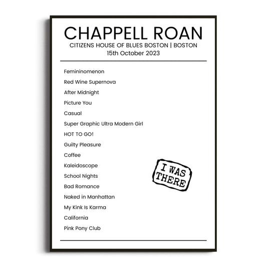 Chappell Roan Boston 15 October 2023 Setlist Poster