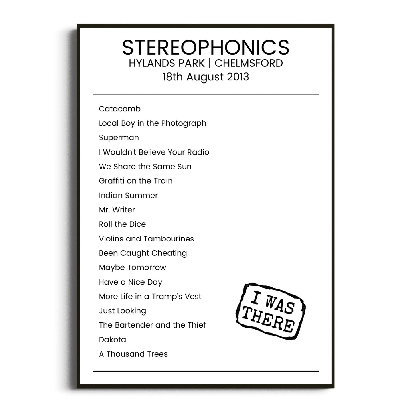 Stereophonics Chelmsford 18 August 2013 Setlist Poster