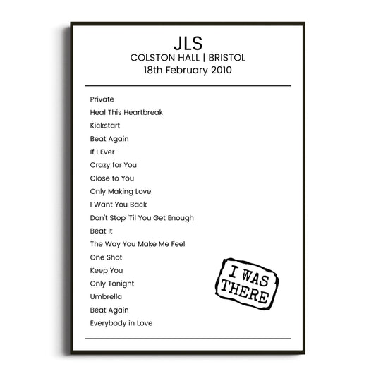 JLS Bristol 18 February 2010 Setlist Poster