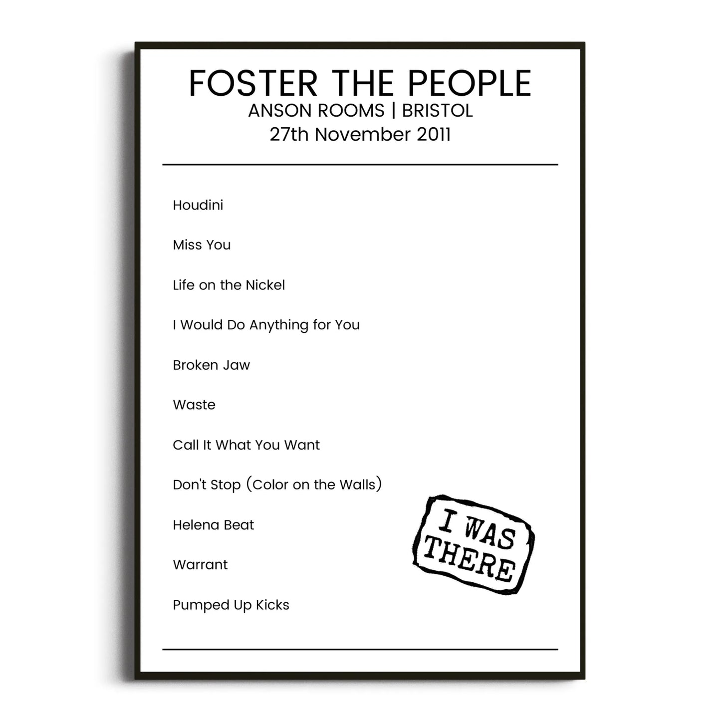 Foster the People Bristol 27 November 2011 Setlist Poster