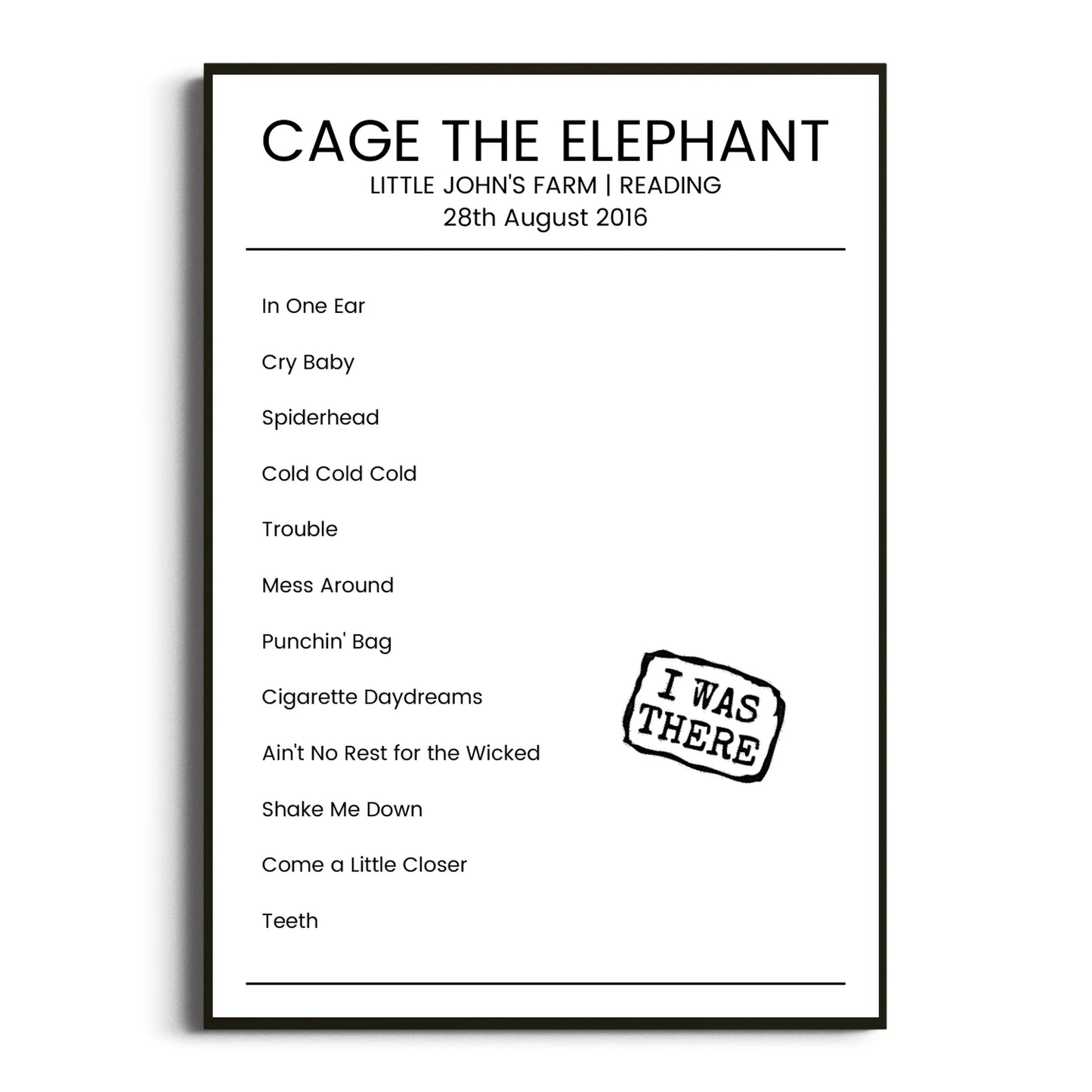 Cage the Elephant Reading 28 August 2016 Setlist Poster