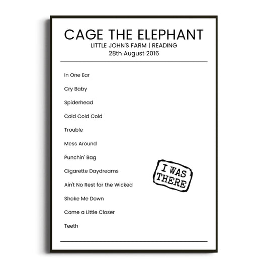 Cage the Elephant Reading 28 August 2016 Setlist Poster