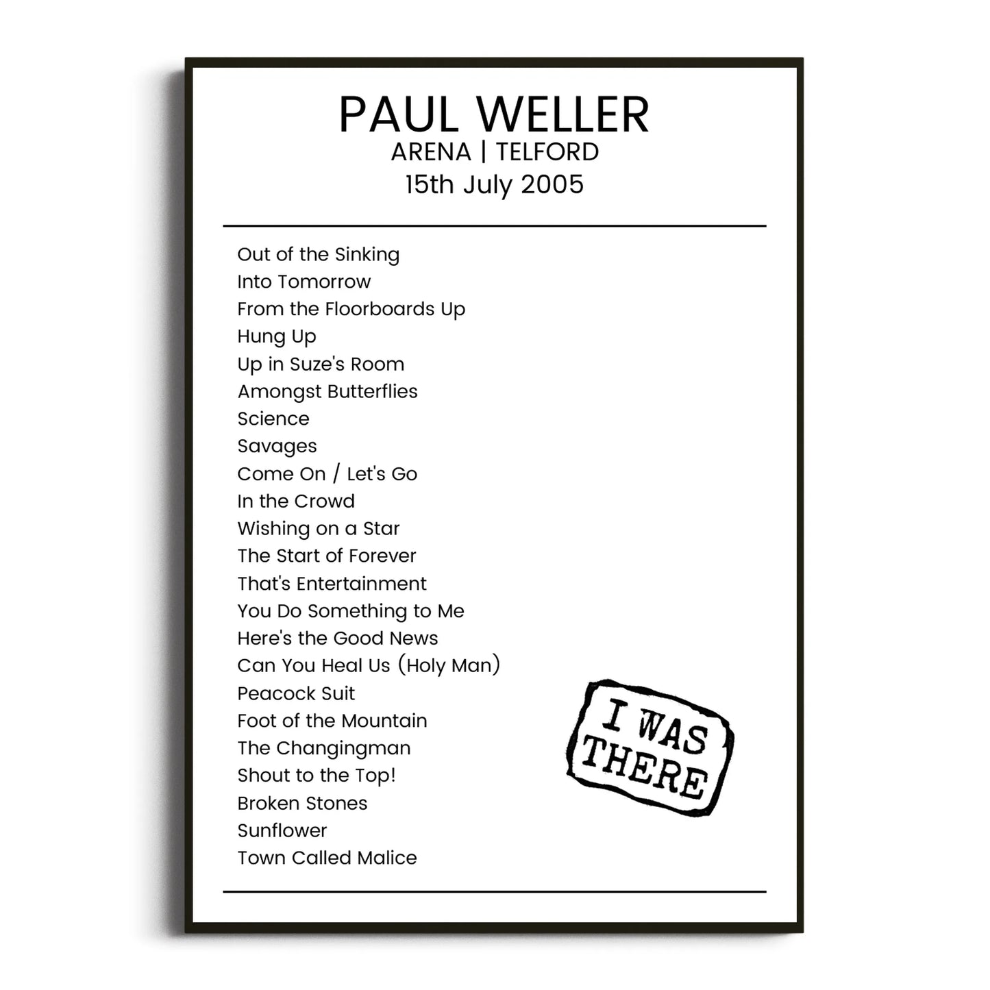 Paul Weller Telford 15 July 2005 Setlist Poster