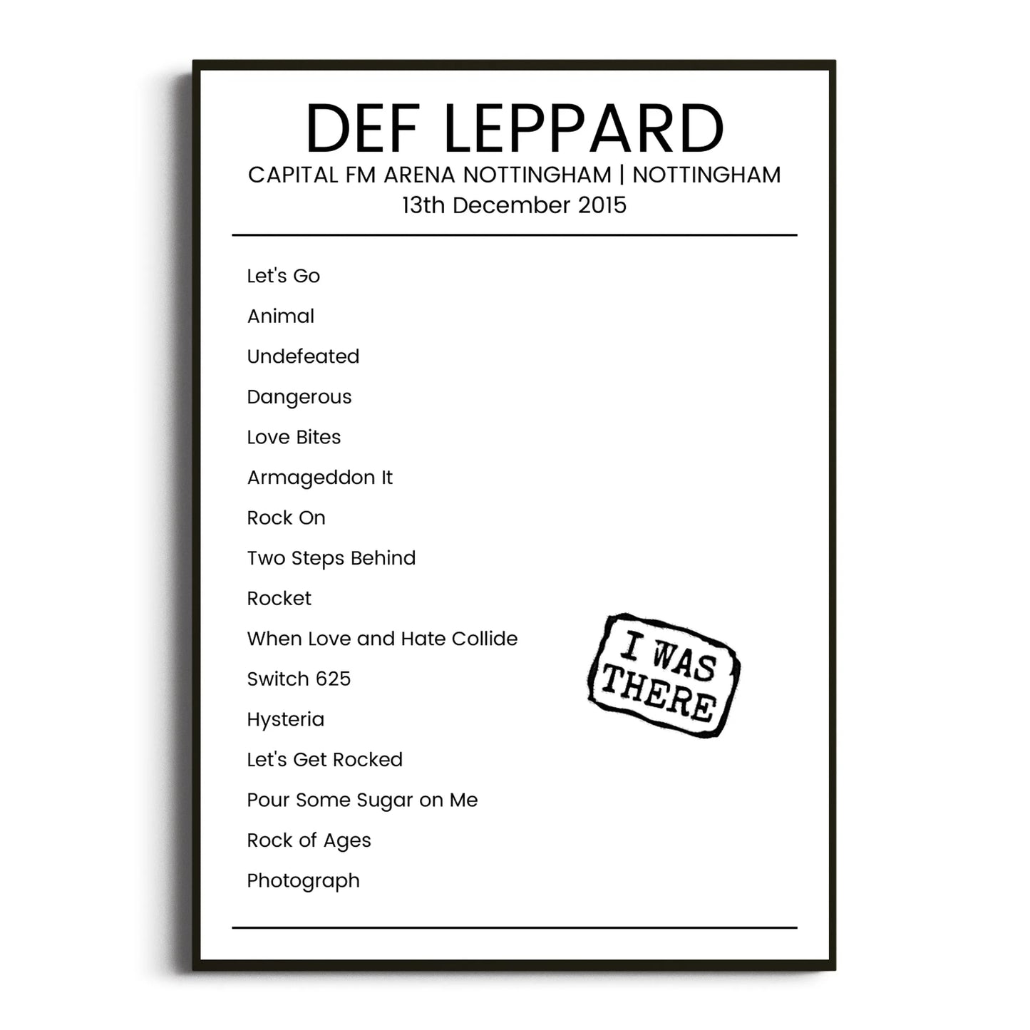 Def Leppard Nottingham 13 December 2015 Setlist Poster