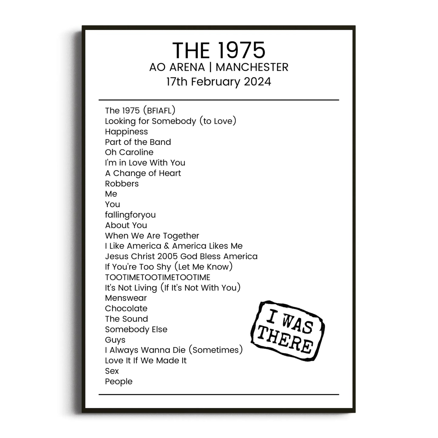 The 1975 Manchester 17 February 2024 Setlist Poster