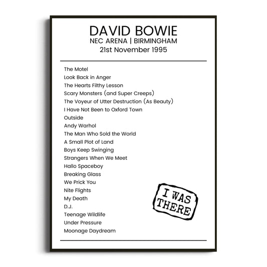 David Bowie Birmingham 21 November 1995 Setlist Poster