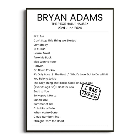 Bryan Adams Halifax 23 June 2024 Setlist Poster